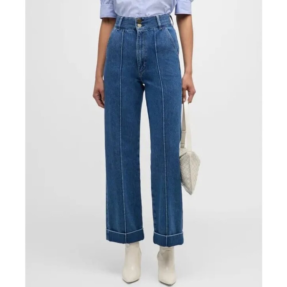 FRAME 70s Cuffed Crop Seamed Straight Jean 30" / Size 30 / Lago Di Como Blue